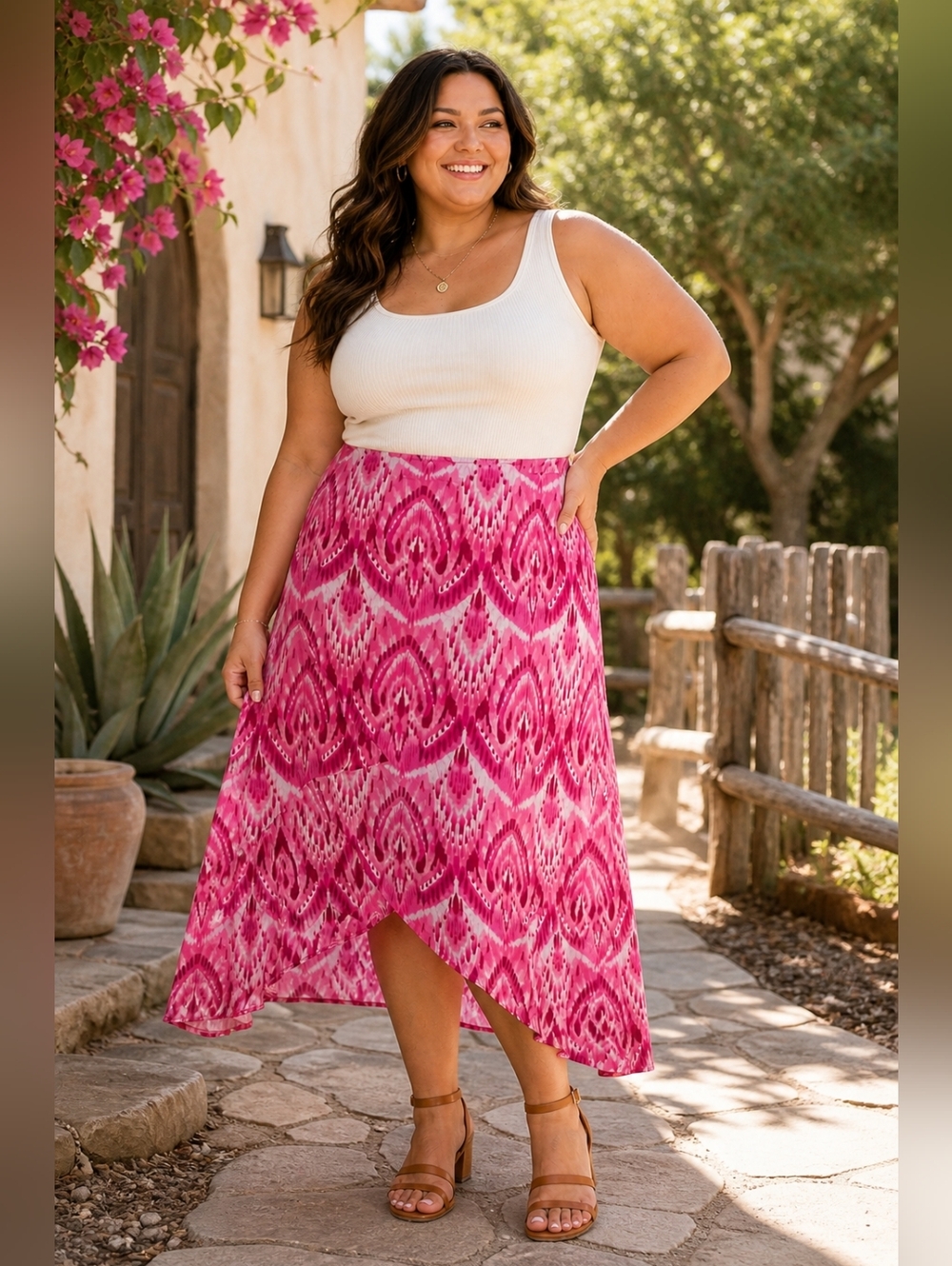 Womens Liz Claiborne Boho Pink White Tie Dye 2XL Faux Wrap Cotton Skirt